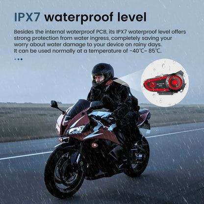 GEARELEC DK02 Motorcycle Helmet Headset - Stereo Bluetooth Hands-Free Call, IPX7 Waterproof, 2800mAh with Tri-Color Ambient Light
