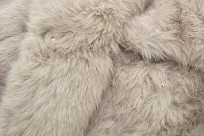 TRAF 2024 Women's Cropped Faux Fur Jacket – Chic Lapel Collar, Long Sleeve, Front Snap-Button Thick Coat