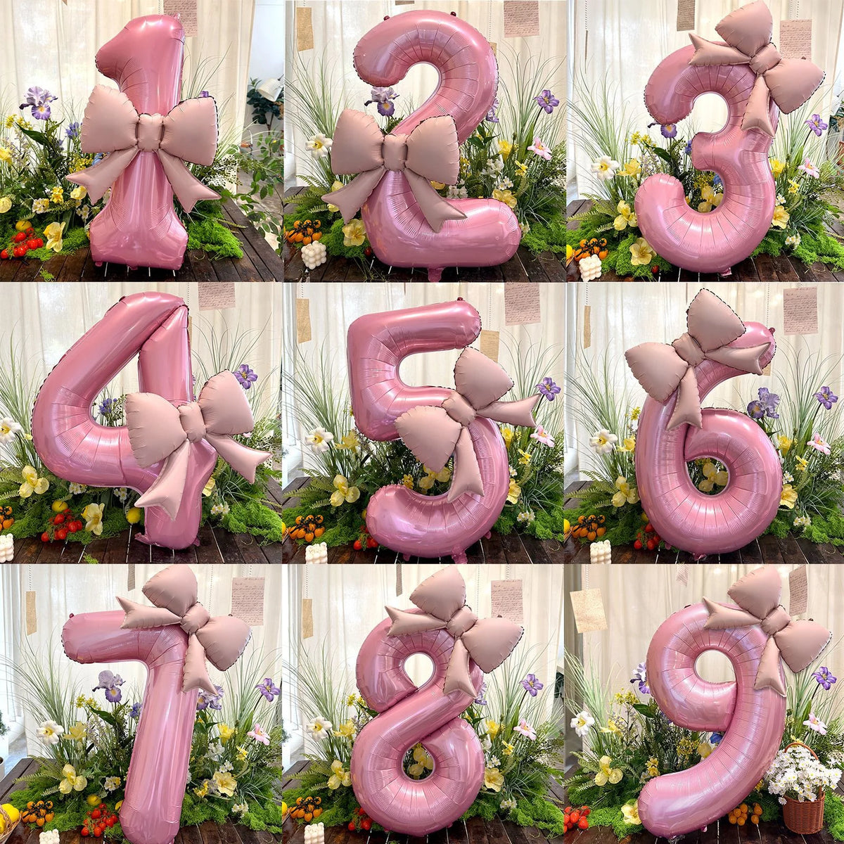 40-Inch Pink Digital Bowknot Foil Balloon - Decorative Number Balloon for Girls’ Birthdays, Weddings and Party Photo Props