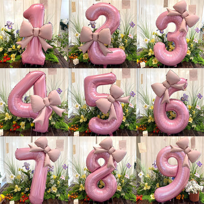 40-Inch Pink Digital Bowknot Foil Balloon - Decorative Number Balloon for Girls’ Birthdays, Weddings and Party Photo Props
