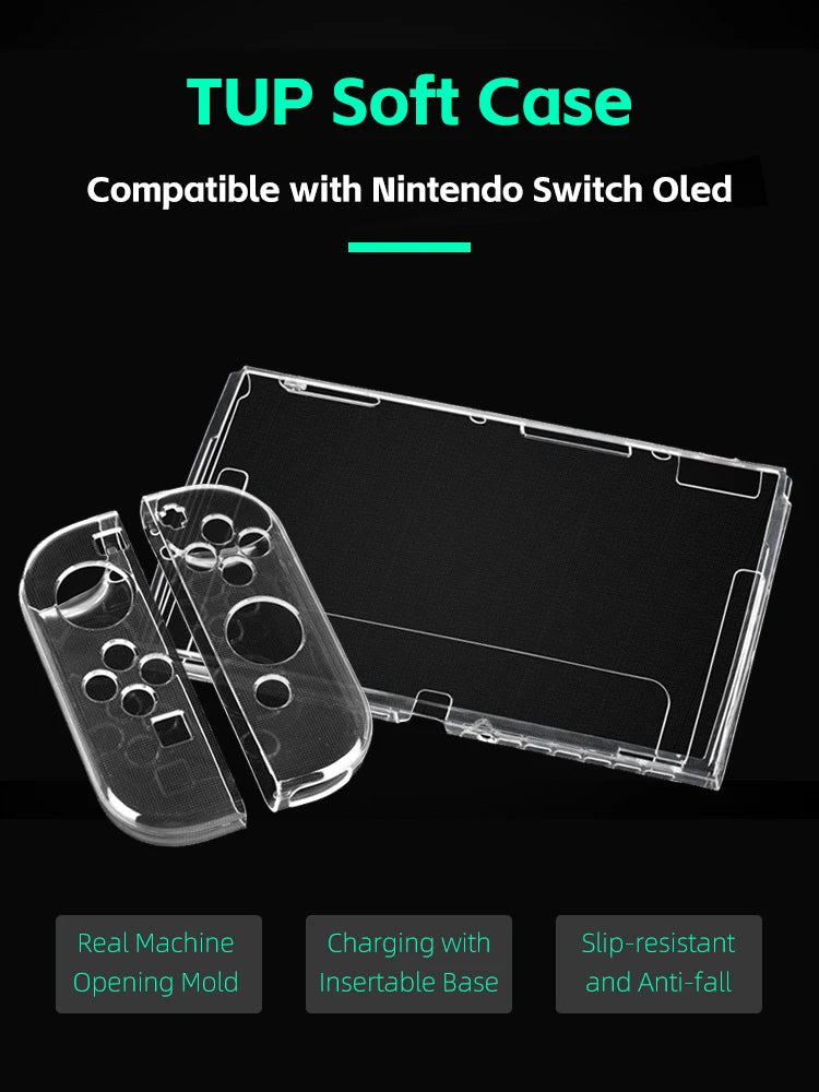 Data Frog TPU Transparent Protective Case for Nintendo Switch OLED - Clear Frame Protector Shell for Game Console Accessories