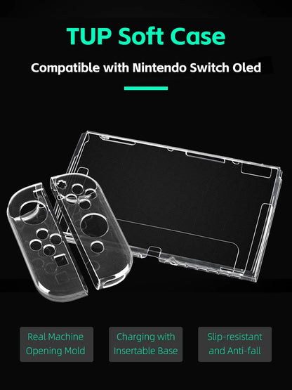 Data Frog TPU Transparent Protective Case for Nintendo Switch OLED - Clear Frame Protector Shell for Game Console Accessories