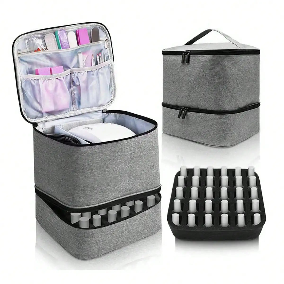 Women's Portable Double-Layer Nail Polish & Essential Oil Storage Bag – Multi-Function Organizer for Travel