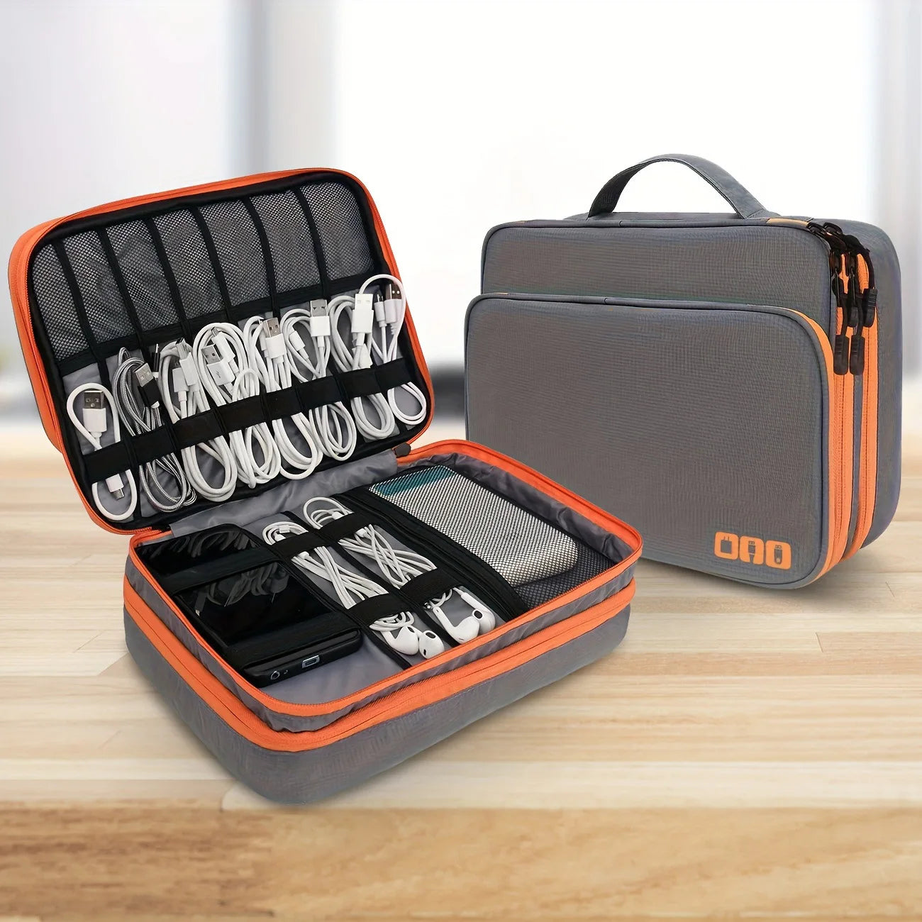 Multi-Layer Cable Storage Bag - Portable Travel Organizer Case for Chargers & Electronic Accessories