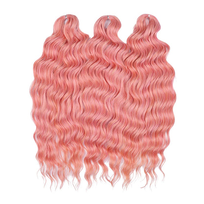 FASHION IDOL 24" Deep Wave Crochet Hair - 3-Piece Synthetic Water Wave Braiding Extensions, Ombre Rainbow Twist Hair