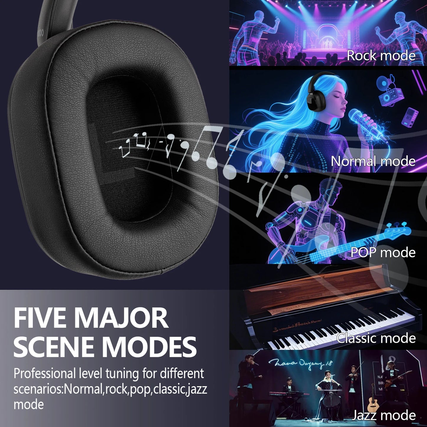 Siindoo JH-ANC930Plus Hybrid Wireless Headphones – Active Noise Cancelling with Multi Magnetic Touch Control & LED Display