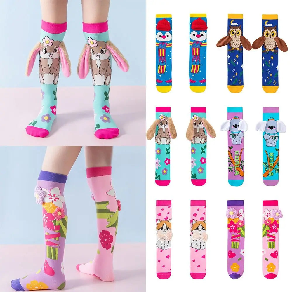 Cute Cartoon Penguin & Koala Knee-High Socks – Breathable 3D Long No-Heel Socks for Kids