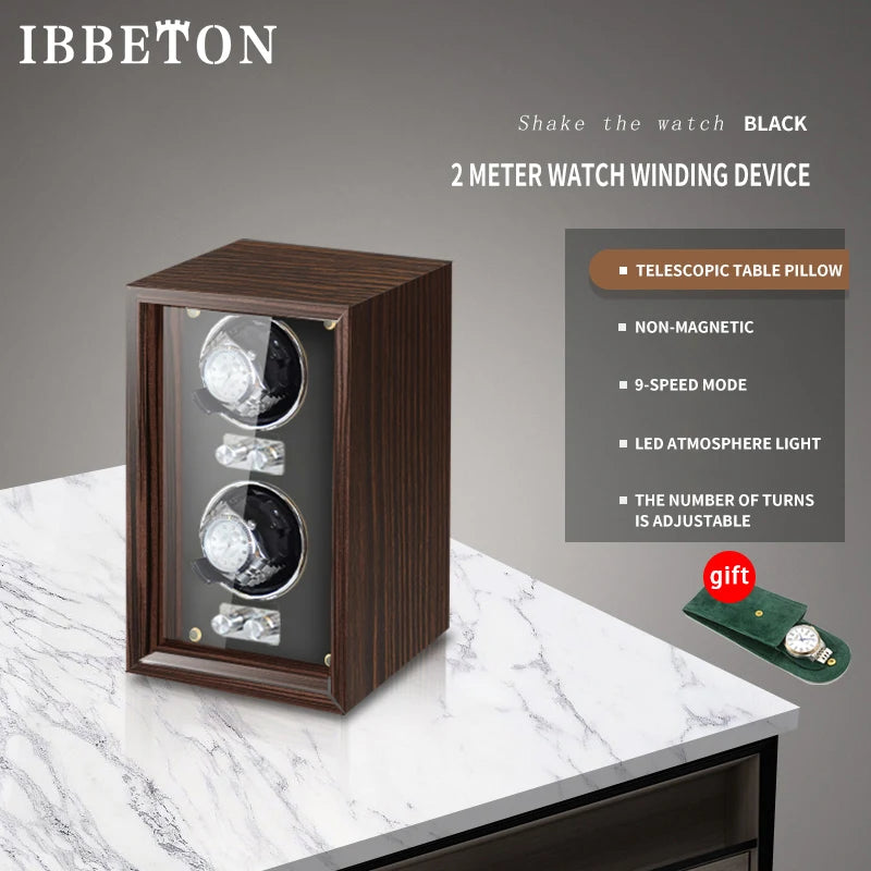 IBBETON Luxury Wood Watch Winder – High-End Automatic Watch Box (2/4/6 Slots) with Mabuchi Mute Motor & Storage Cabinet