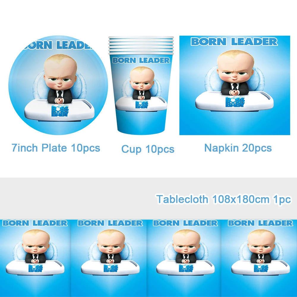 Cartoon Boss Baby Birthday Party Set - Disposable Tableware, Backdrop & Balloons for Kids Baby Shower Decor
