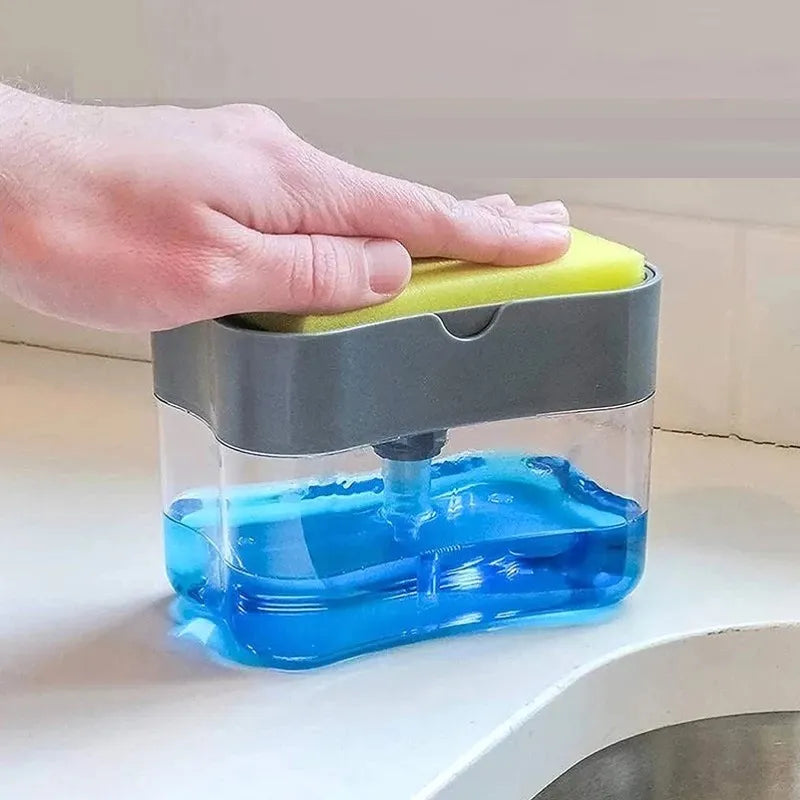 Kitchen Dish Soap Dispenser with Sponge Holder - Liquid Soap Pump for Convenient Cleaning, Sponge Caddy