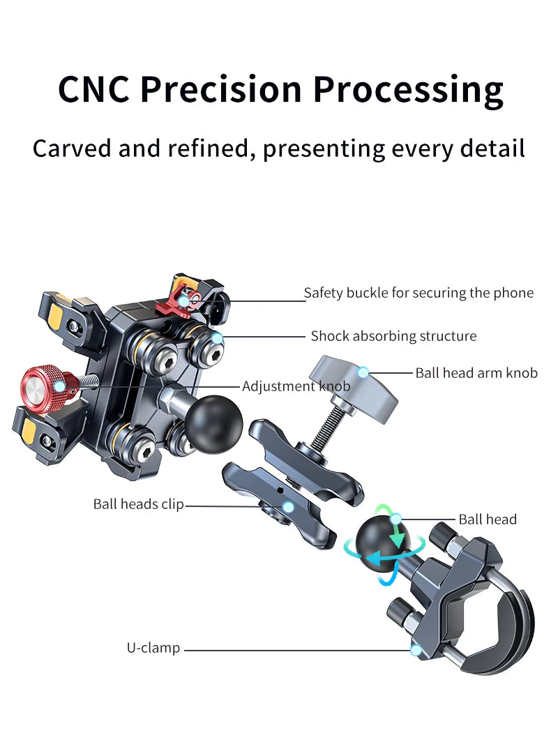 New Universal Motorcycle Phone Holder – High-Quality Alloy Shockproof Navigation Mount