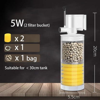 220V Silent Aquarium Filter – Submersible Water Pump with Bio Sponge, Skimmer & Waves Maker for Turtle & Fish Tanks
