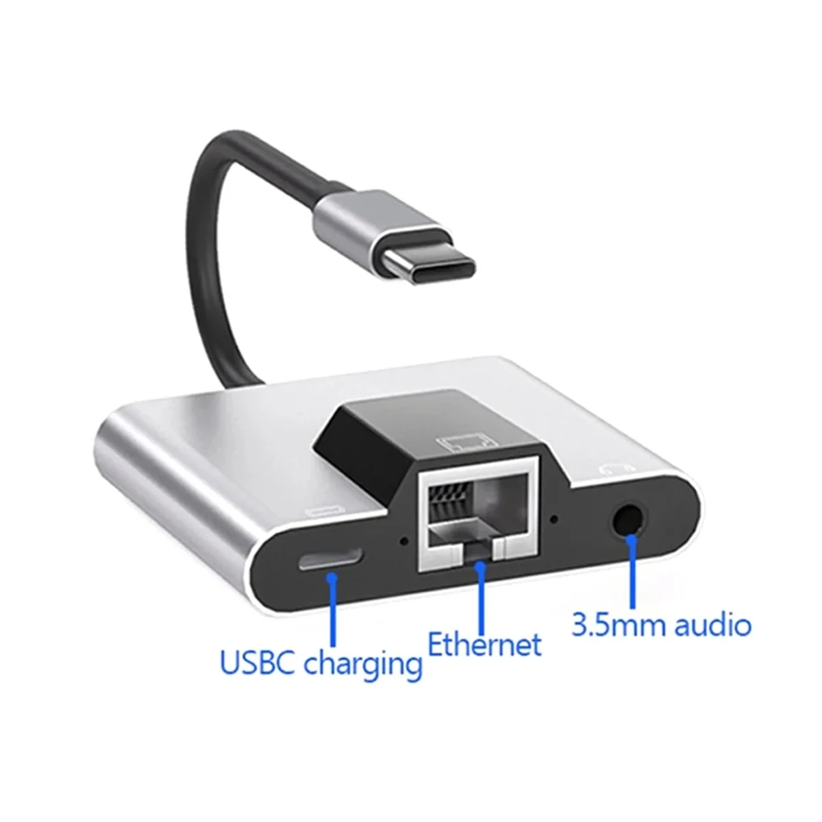 RGEEK USB-C to Ethernet Adapter Hub — Type-C to LAN, 3.5mm Audio & PD Charging Dock for iPhone & Android