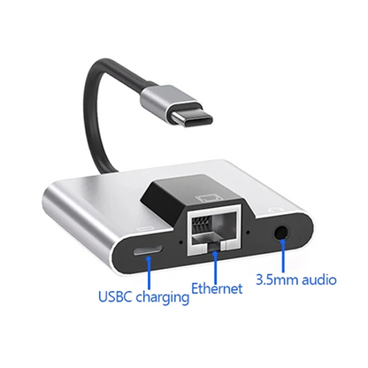 RGEEK USB-C to Ethernet Adapter Hub — Type-C to LAN, 3.5mm Audio & PD Charging Dock for iPhone & Android