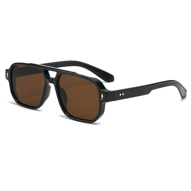 Retro Double Bridge Square Sunglasses — Luxury Fashion Rivet Design UV400 Shades for Men & Women