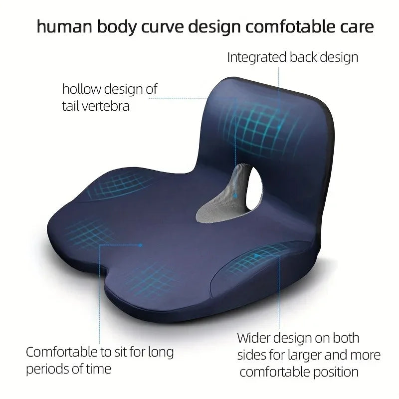 Memory Foam Seat Cushion & Back Support Pillow Set — Orthopedic Ergonomic Coccyx, Hip, and Lumbar Relief for Office Chair & Car