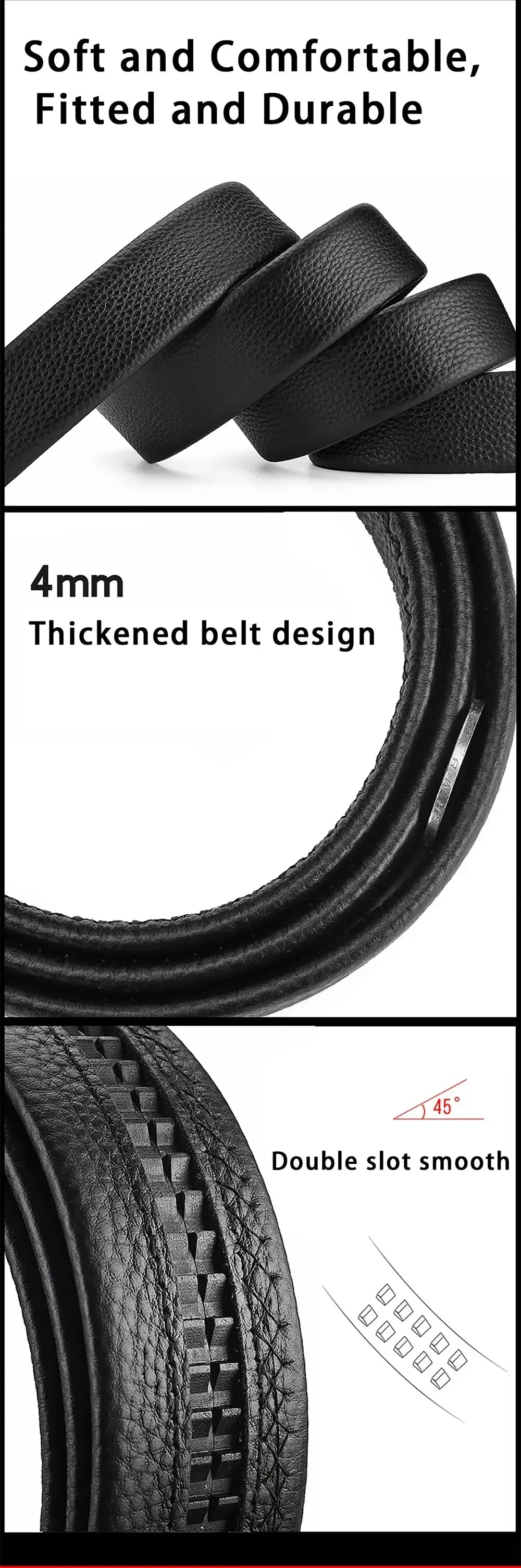 2Pcs Men’s No-Buckle Belt – High-End Black Soft PU Leather Strap Fashion Belt