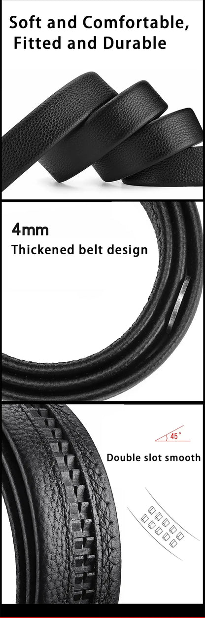 2Pcs Men’s No-Buckle Belt – High-End Black Soft PU Leather Strap Fashion Belt