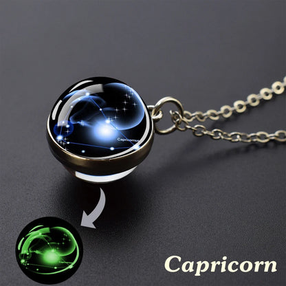 Luminous Zodiac Constellation Necklace – Starry Sky Glass Ball Pendant for Men & Women, 12 Astrology Signs Gift