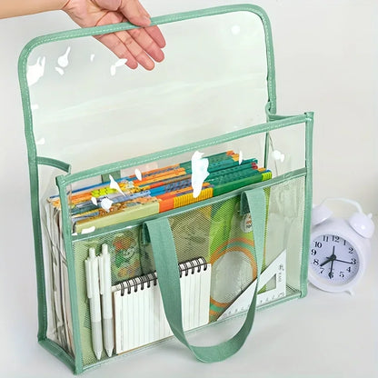 Large Capacity Portable Transparent Waterproof Handheld Folder – Expandable PVC File Storage Bag with Self-Adhesive Closure