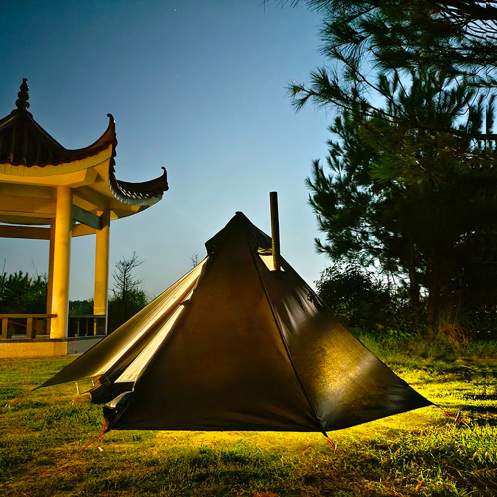 Camping Hot Tent with Chimney Window – Ultralight Tipi Teepee Pyramid Tent, Double Layer Bushcraft Shelter for 1 Person
