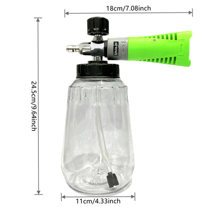 1pc Green Foam Cannon with 1000ml Transparent Bottle: Snow Foam Lance Kit - High Pressure Car Washer Accessory with 1/4 Quick Connect