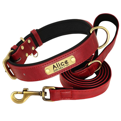 Customized Leather Dog Collar & Leash Set – Soft Padded Adjustable Collar for Small, Medium & Large Dogs with Engraved Nameplate