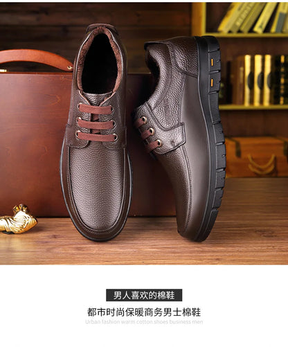 Men's Genuine Leather Casual Shoes - Soft Sole Lace-Up Loafers, Luxury Brand for Middle-Aged & Older Adults, Lightweight Dad Shoes