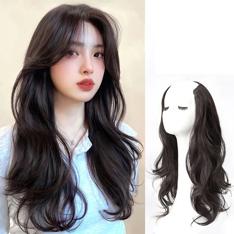 Synthetic Long Curly V-Shaped Wig – Seamless, Voluminous Hair Extension for Women