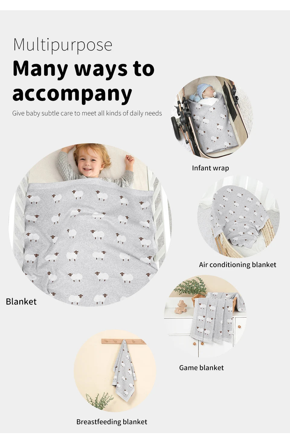 Baby Cotton Knitted Blanket 90x70cm – Newborn Swaddle Wrap for Boys & Girls, Stroller & Nursery Cuddle Quilt