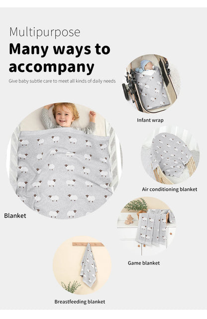 Baby Cotton Knitted Blanket 90x70cm – Newborn Swaddle Wrap for Boys & Girls, Stroller & Nursery Cuddle Quilt