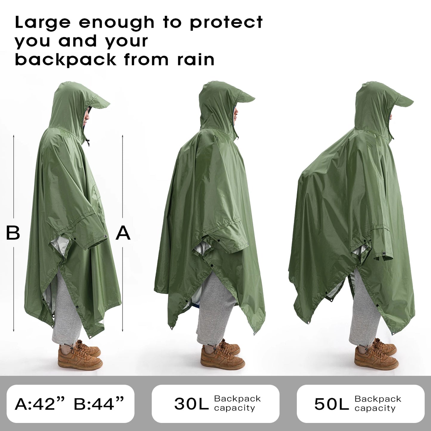 3-In-1 Outdoor Military Raincoat - Waterproof, Multipurpose Men's and Women's Poncho - Motorcycle Rain Gear and Picnic Mat