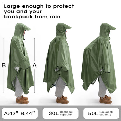 3-In-1 Outdoor Military Raincoat - Waterproof, Multipurpose Men's and Women's Poncho - Motorcycle Rain Gear and Picnic Mat