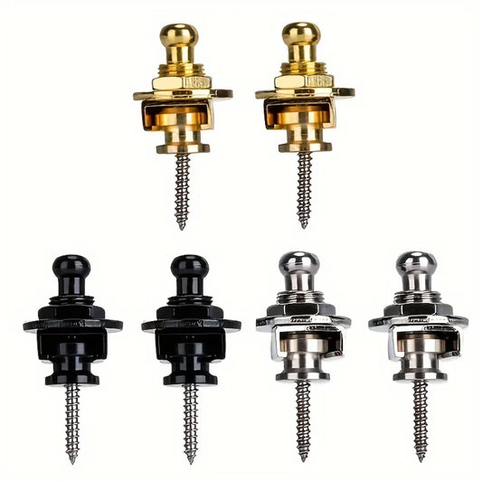 2-Pack Premium Alloy Guitar Strap Locks – Gold & Black, Secure for Acoustic, Electric & Bass Guitars