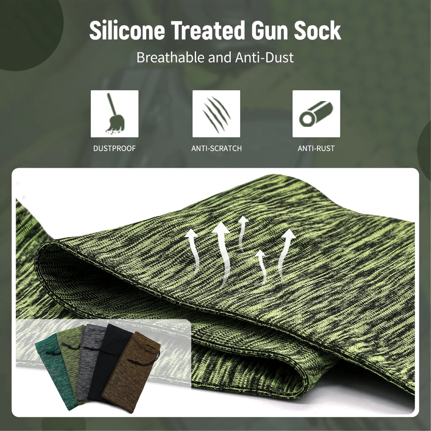 5-Pack Silicone Treated Gun Socks 55” x 3.9” – Stretch Knit Rifle Storage Covers for Hunting & Shooting Protection Sleeves