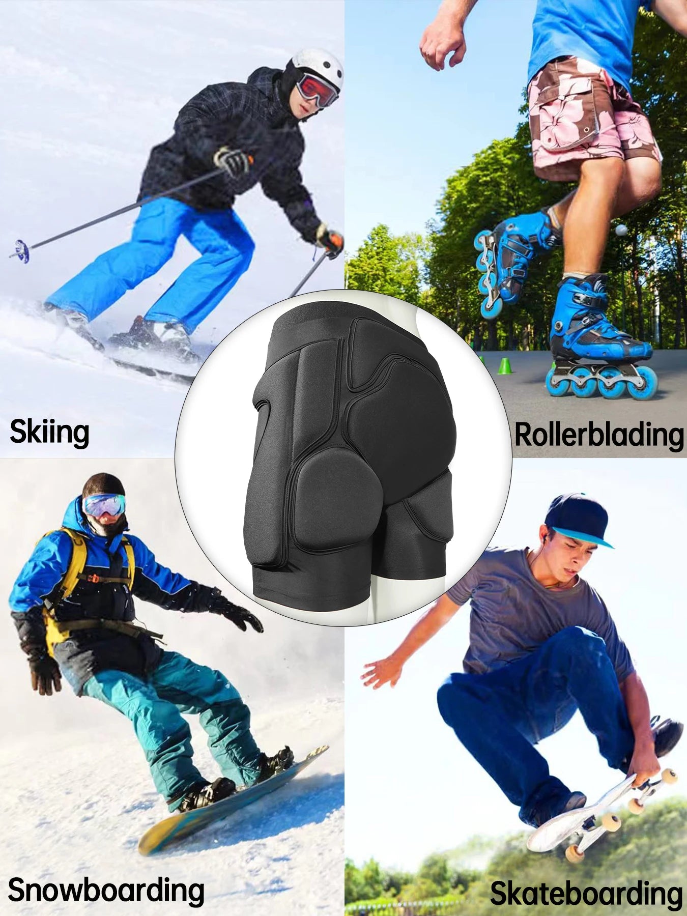 AVIVOR Protective Padded Shorts for Snowboarding, Skating & Skiing – Full Hip, Butt & Tailbone Protection