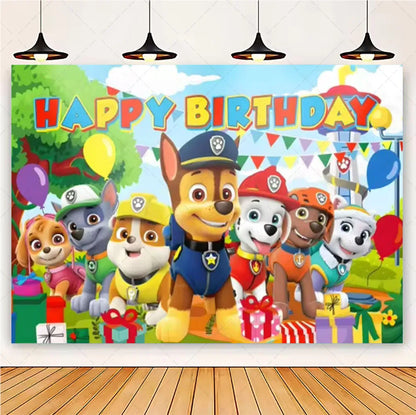PAW Patrol Cartoon Puppy Birthday Party Backdrop – Animation Theme Decoration Background for Kids Party & Baby Shower Supplies Gift