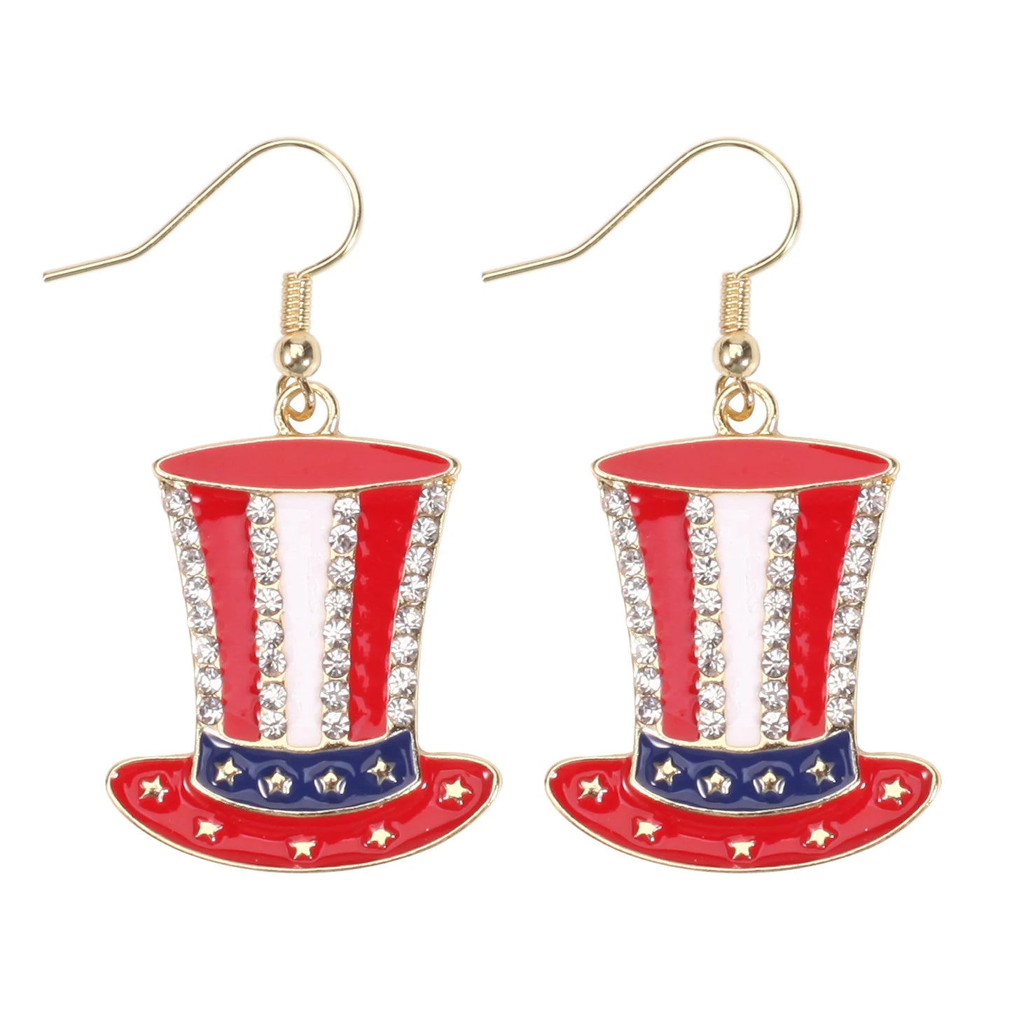 USA Flag Heart Star Cross Earrings - Patriotic Independence Day Dangle Jewelry for Women