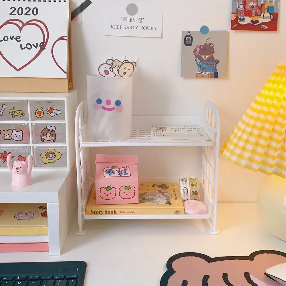 Kawaii Macaron Minimalist Desk Organizer - Folding Desktop Storage Rack for Student Dormitories and Skin Care Essentials