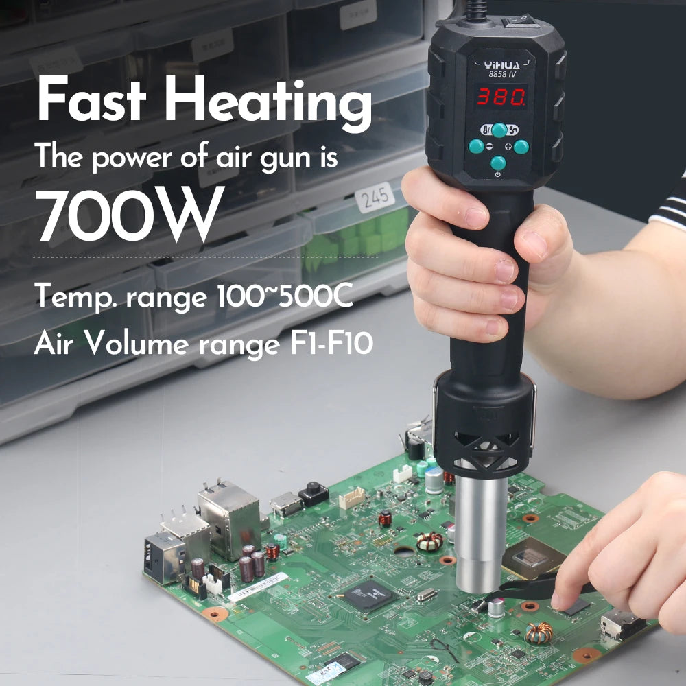 YIHUA Micro Hot Air Gun 8858IV – 700W Adjustable Temp LCD Digital Heat Gun for Soldering, BGA & IC Rework