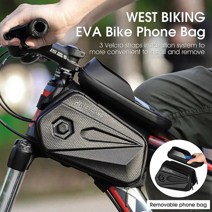 West Biking Waterproof Top Tube Phone Bag - 6.5 Inch Touch Screen Bike Frame Bag for MTB and Road Cycling