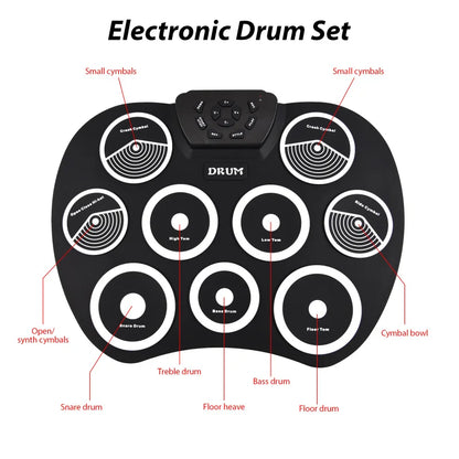 Portable 9-Pad Electronic Drum Set with MIDI – Roll-Up Digital Drum Kit with Pedals & Drumsticks