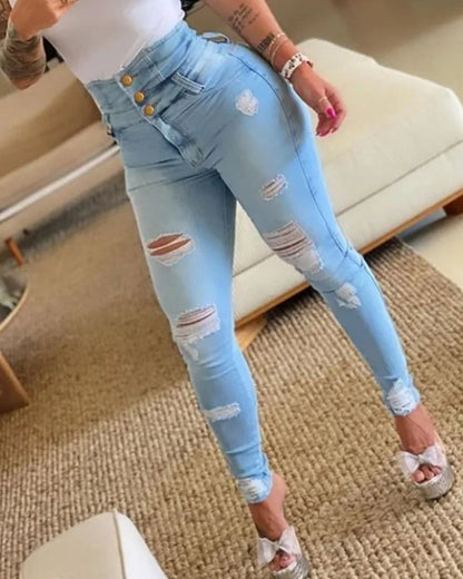 Women’s High Waist Pencil Jeans - Bodycon Slim Fit Denim Trousers with Y2K Casual Style