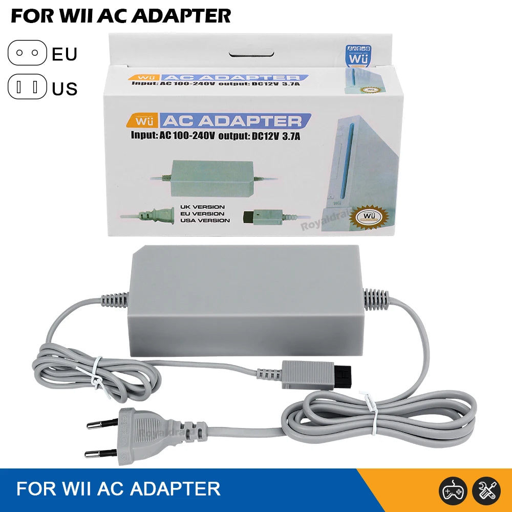 Nintend Wii AC Adapter 100-240V 12V 3.7A – EU/US Plug Wall Charger Power Supply