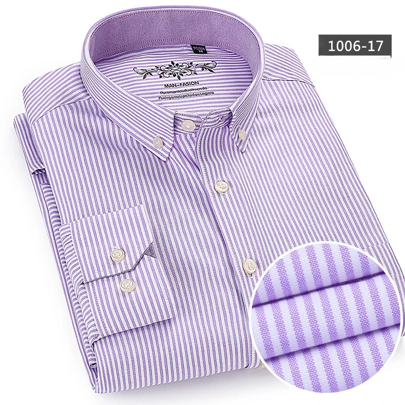Men’s Slim Fit Long Sleeve Shirt - Formal Plaid Cotton Office Shirt with Single Pocket