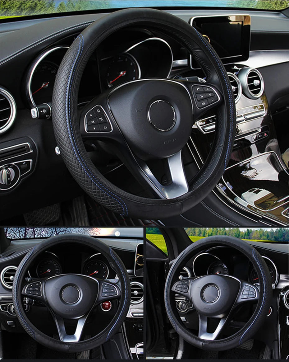 Universal Car Steering Wheel Cover - Microfiber Leather, Anti-Slip & Breathable, Fits 37-39cm Steering Wheels