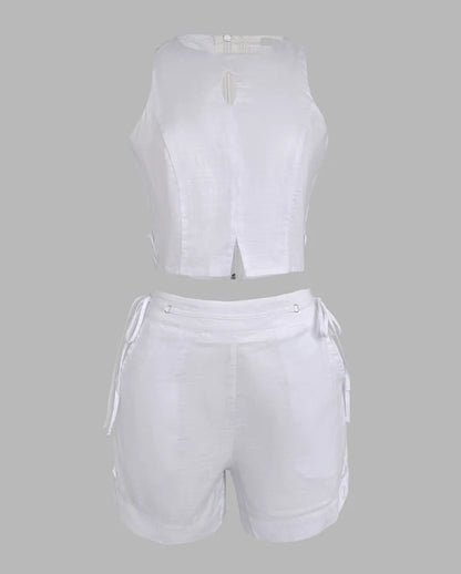 Women’s 2-Piece Summer Set 2025 – Halter Crop Tank & Lace-Up Drawstring Shorts, Sleeveless Casual Outfit