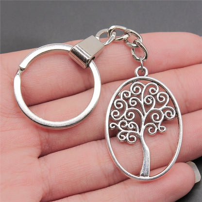 New Fashion Men 30mm Metal Alloy Keychain with Vintage Heart, Flower, Rose, Sunflower & Tree Pendant DIY Keyring Holder Chain Accessory