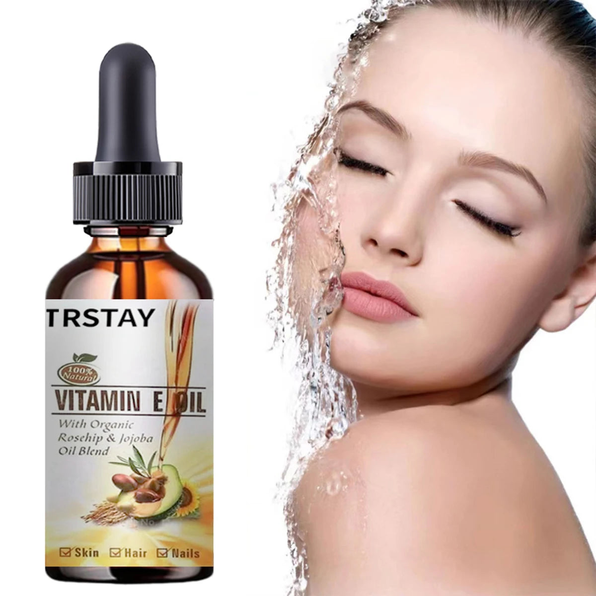 100% Pure Natural Vitamin E Oil — Cold-Pressed Avocado Essential Oil for Face & Body, Moisturizing Massage & Spa Serum