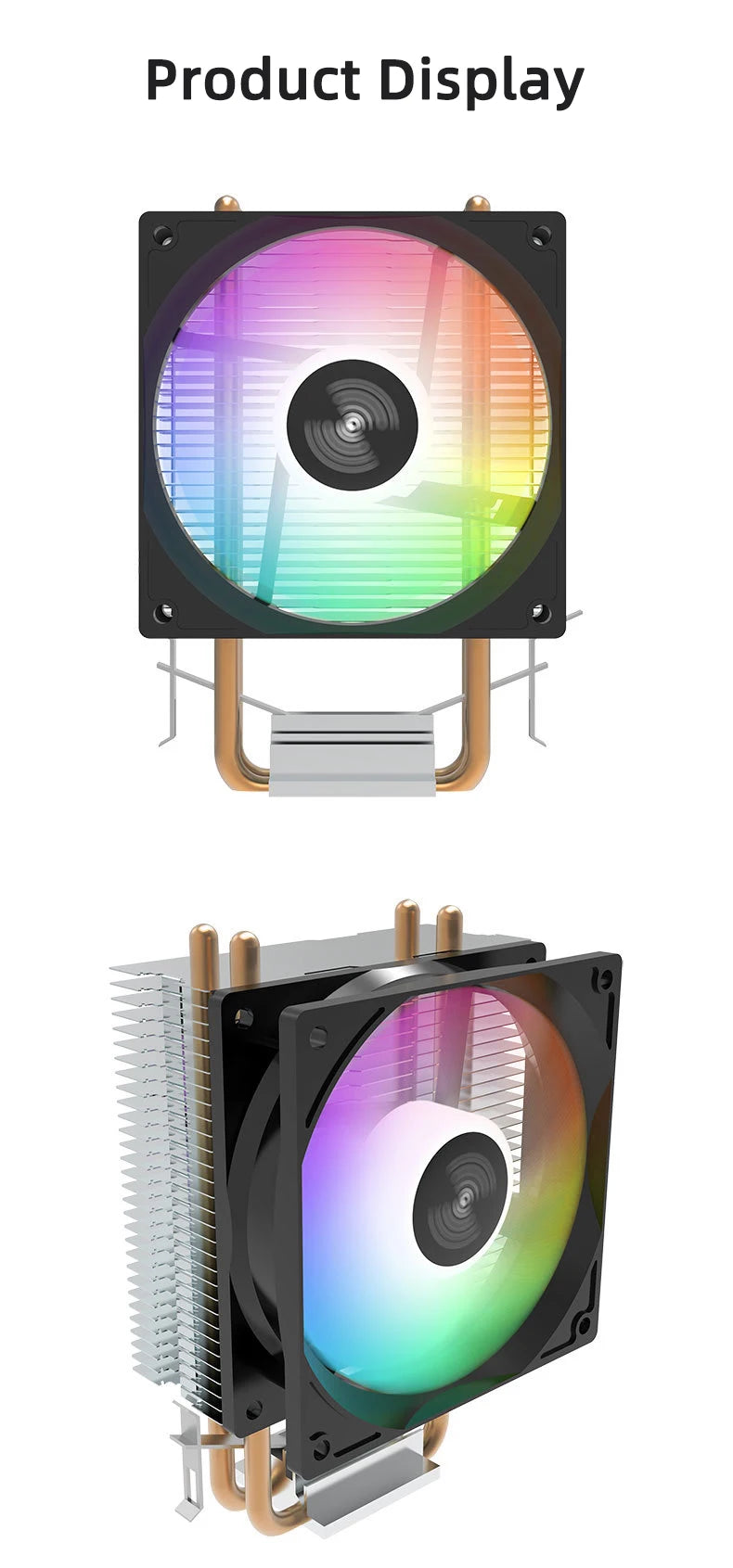 TEUCER CPU Cooler — 2-4 Heat Pipe Radiator with 3-Pin PWM Silent RGB Fan for Intel LGA 1700/1150/1155/1156/1366 & AMD AM2/AM3/AM4